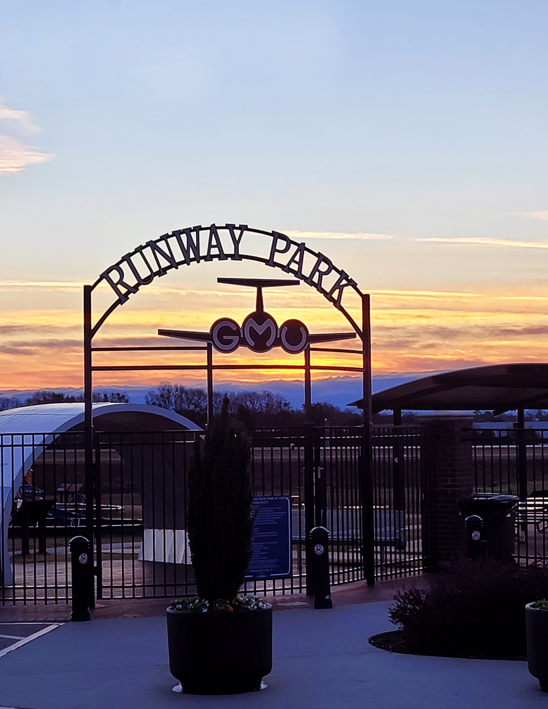 Runway Park entrance at sunrise